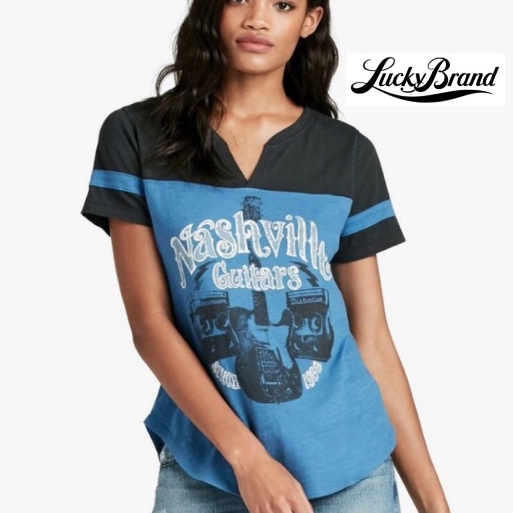 Lucky Brand Nashville Guitars Graphic Tee Med